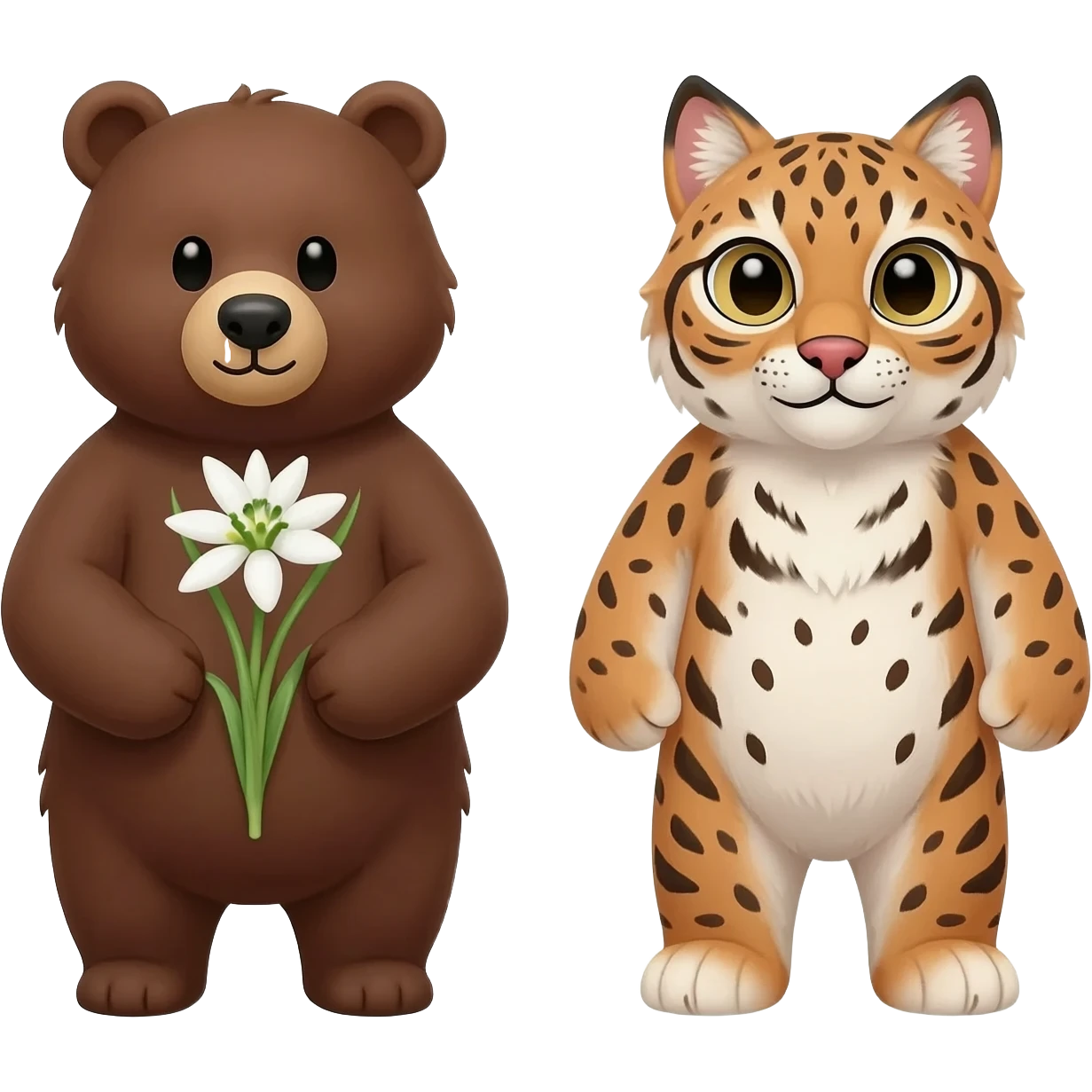 Snowdrop flower with lovely bear and lynx emoji