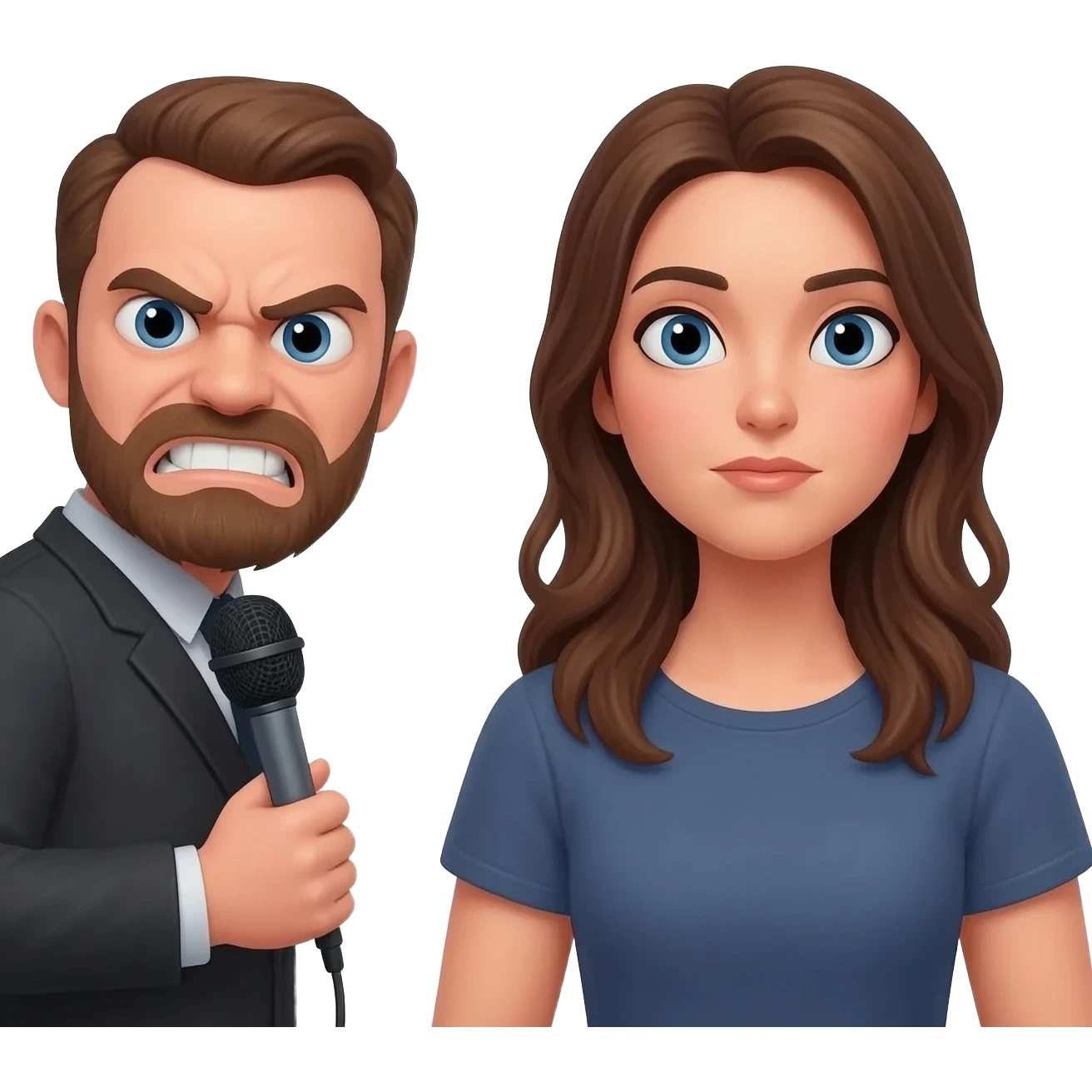 ara amb un caballer enfadat que l'entrevista una noia de cabell moreno emoji