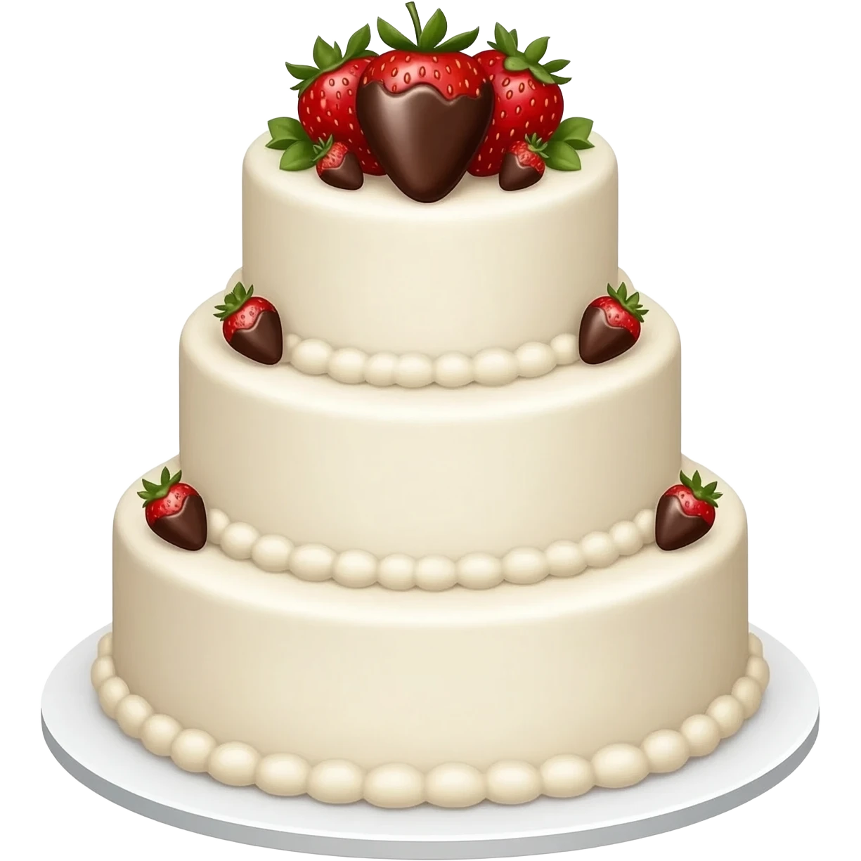 White wedding cake elegant decorated with chocolate covered strawberries emoji