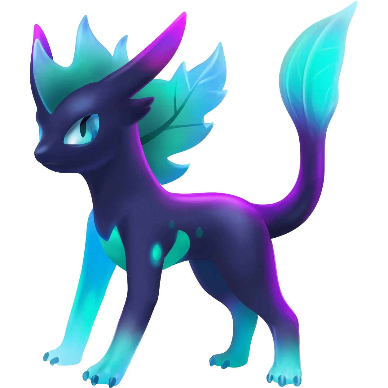 Dark vibrant pastel bright neon colorful edgy exotic painted Fakémon-Pokémon-Vernid-Vaporeon-Leafeon-creature emoji