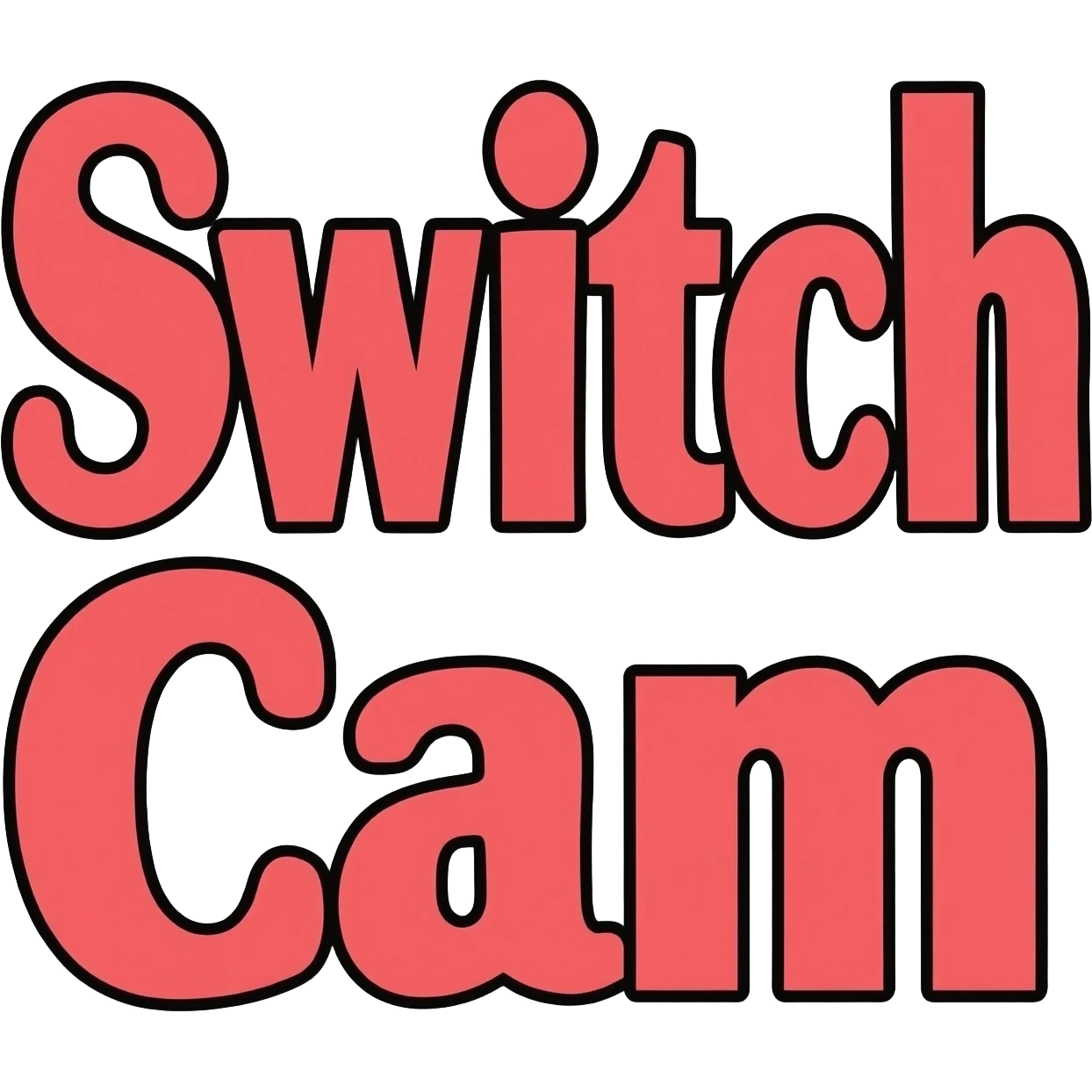 Bubble letters in red and outlined in black, Words Switch Cam , emoji