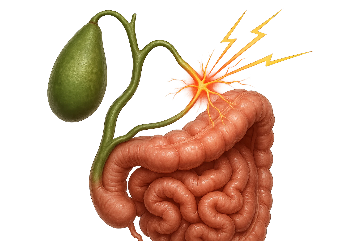 CISTIFELLEA E INTESTINO SONO COLLEGATI NEL DOLORE, iperrealistico 4k emoji