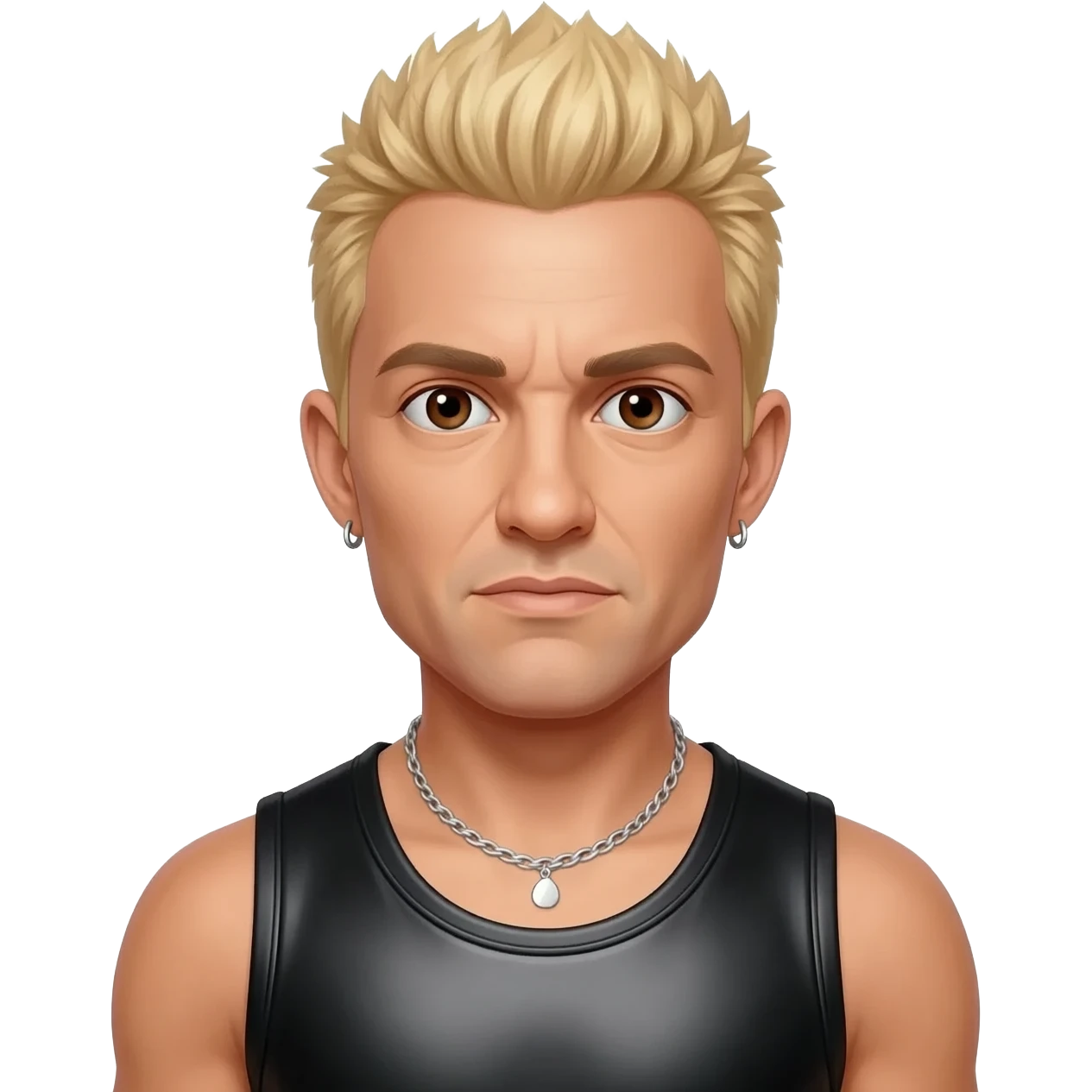 Chester Bennington with dark brown eyes, blonde hair, black metallic tank top, silver necklace emoji