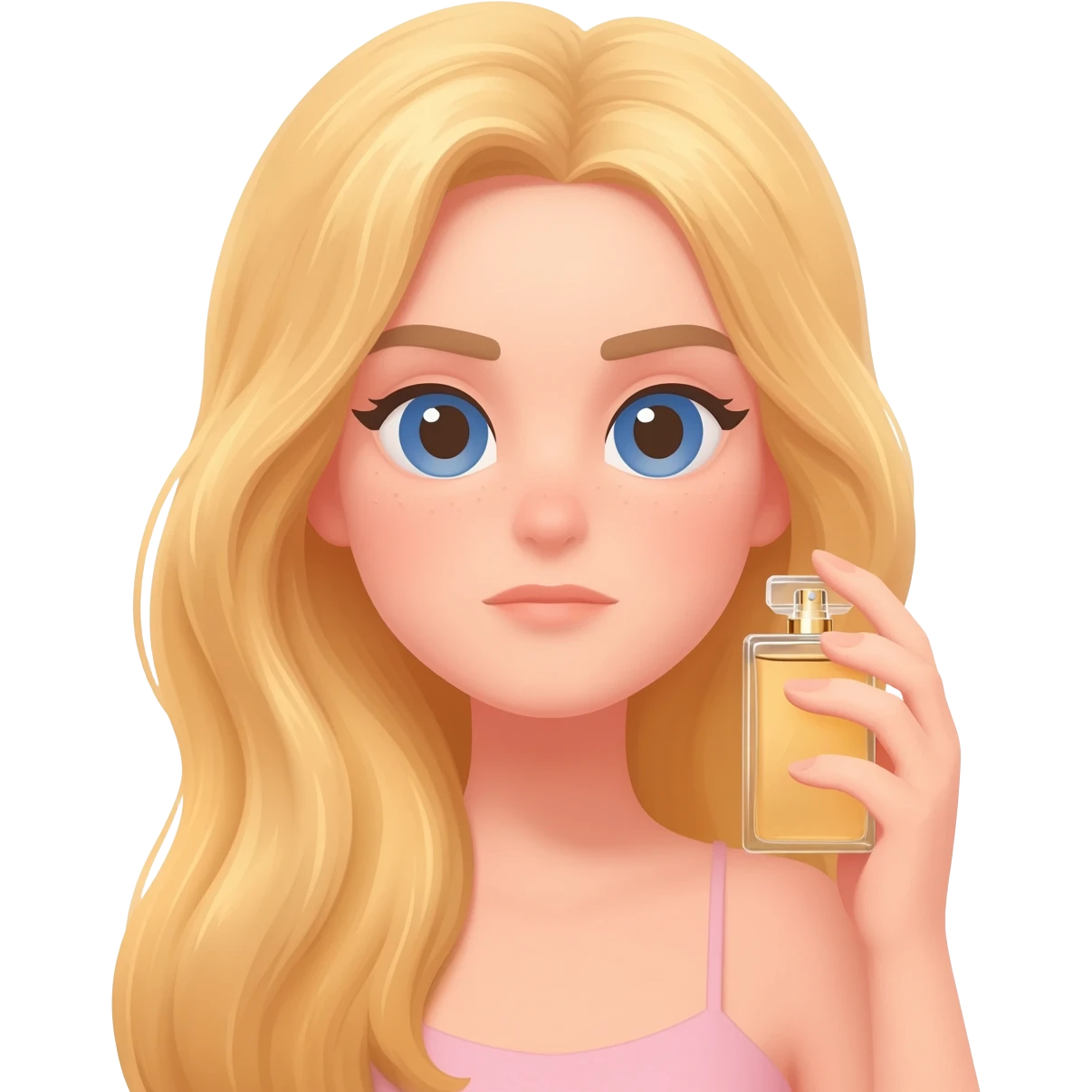 haz una memoji rubia d pelo largo aplicandose perfume emoji
