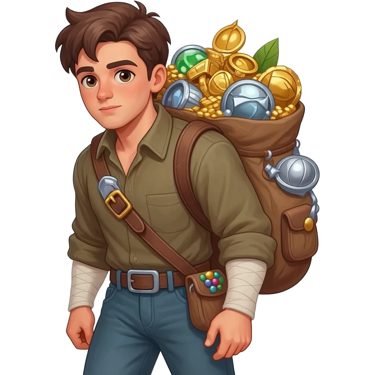  парень несет мешок с драгоценносями за спиной emoji