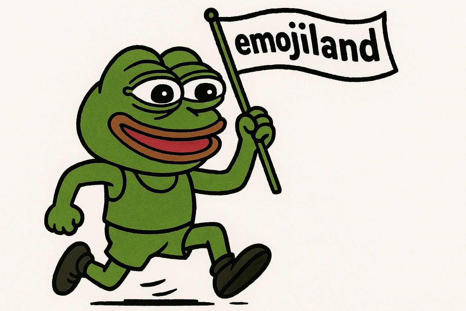 happy runner waving a flag that says 'emojiland' emoji
