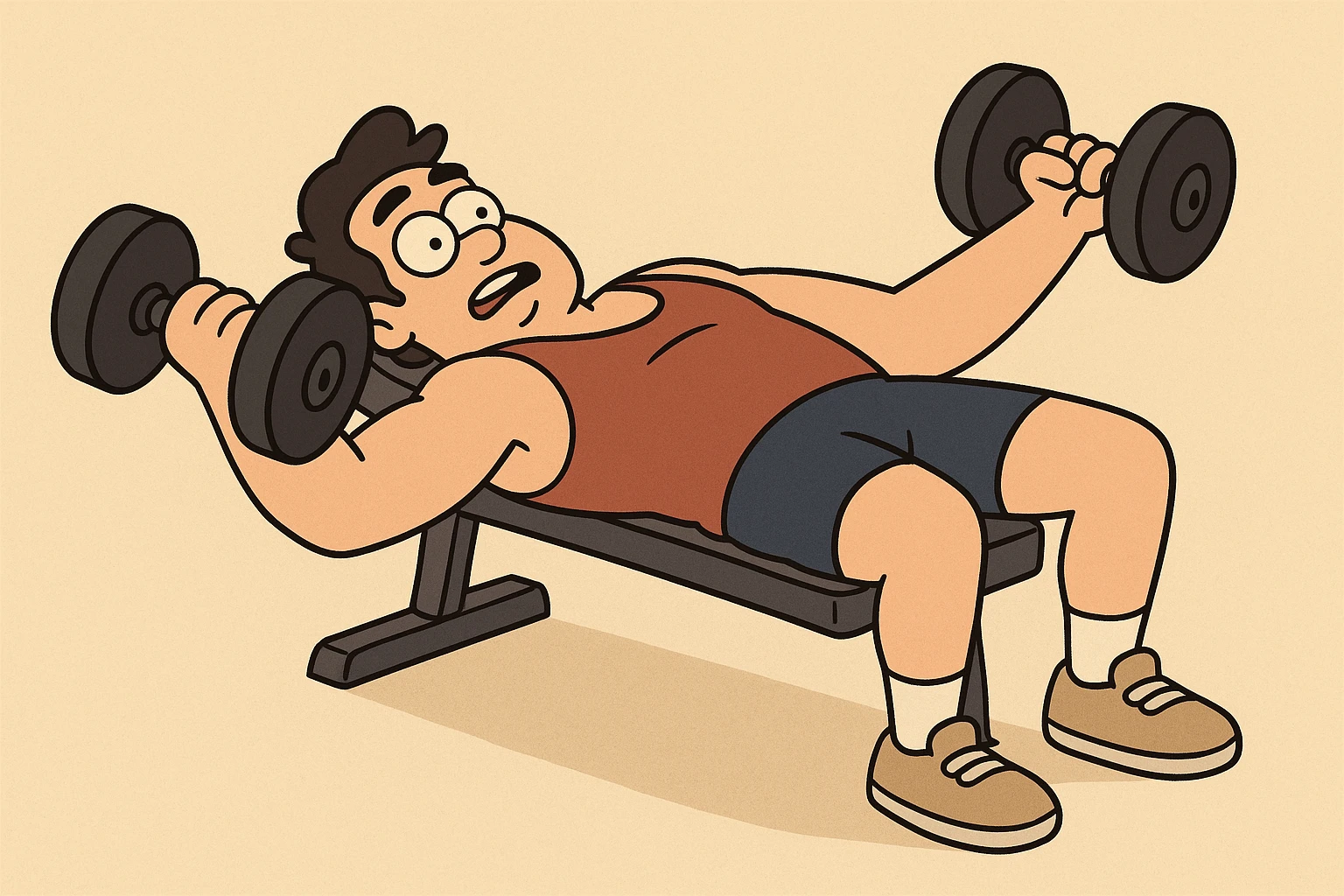 fitness illustration of a person lying on a bench doing dumbbell fly exercise, holding dumbbells out to the sides emoji