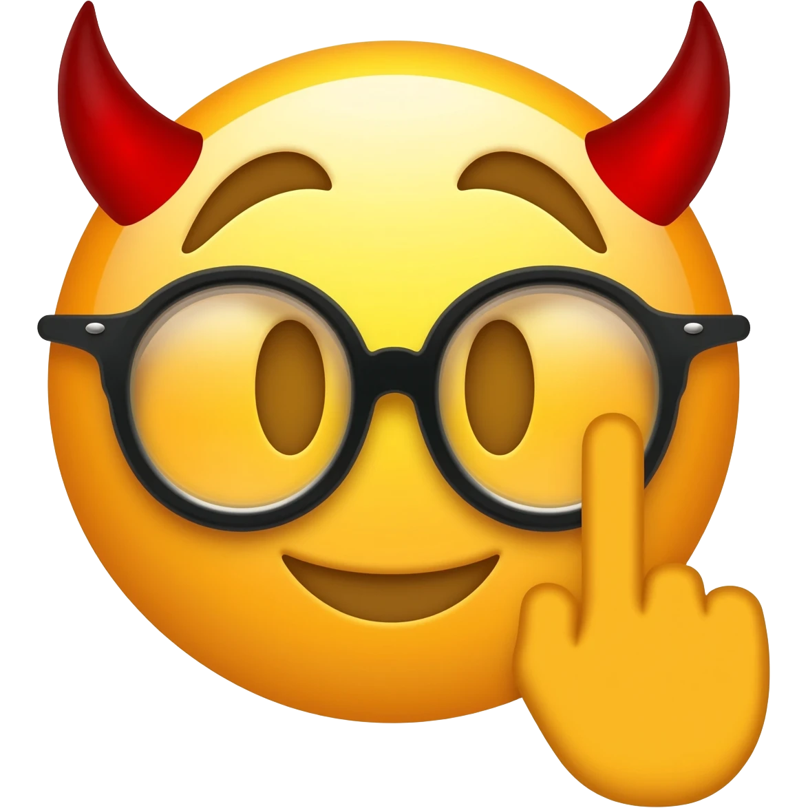 sexual face emoji - devil horns, with glasses and giving the middle finger emoji