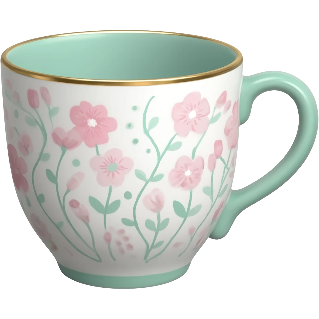 A simply beautiful whimsical Cottagecore patterned cup, isolated  emoji