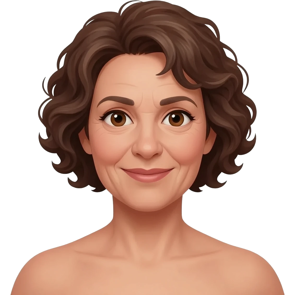 Short, curly hair, showing tits, 60 years old emoji