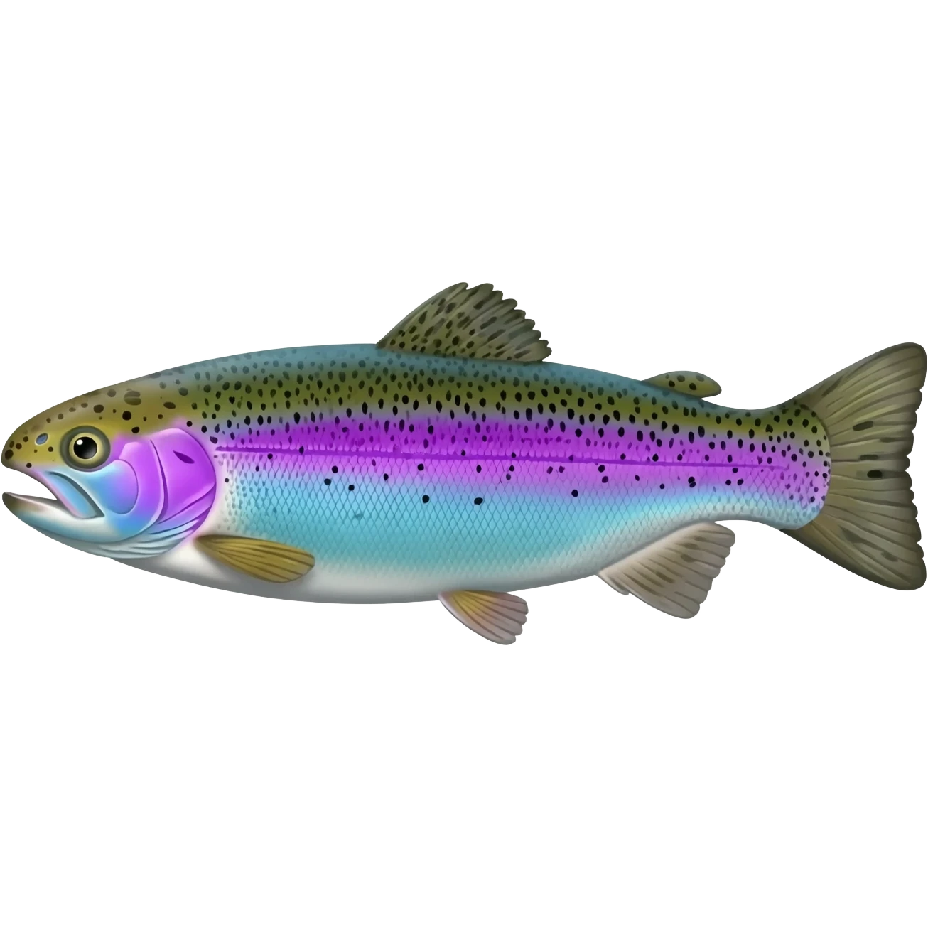 realistic rainbow trout fish bright purple blue green yellow white with black speckles emoji