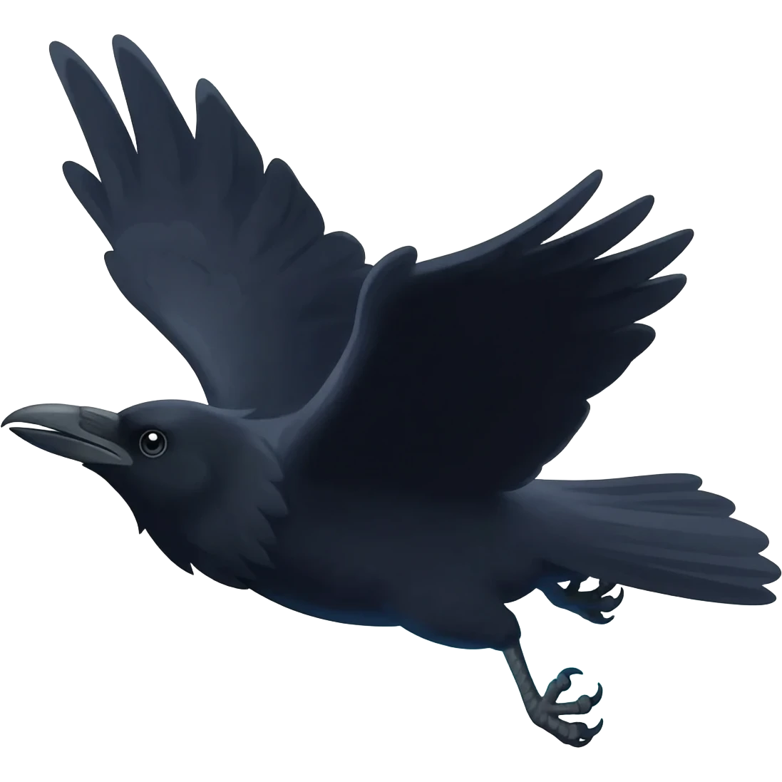 On My Way (OMW): A raven in a dive-bomb pose, leaving speed lines and a subtle cyan energy trail behind it. emoji
