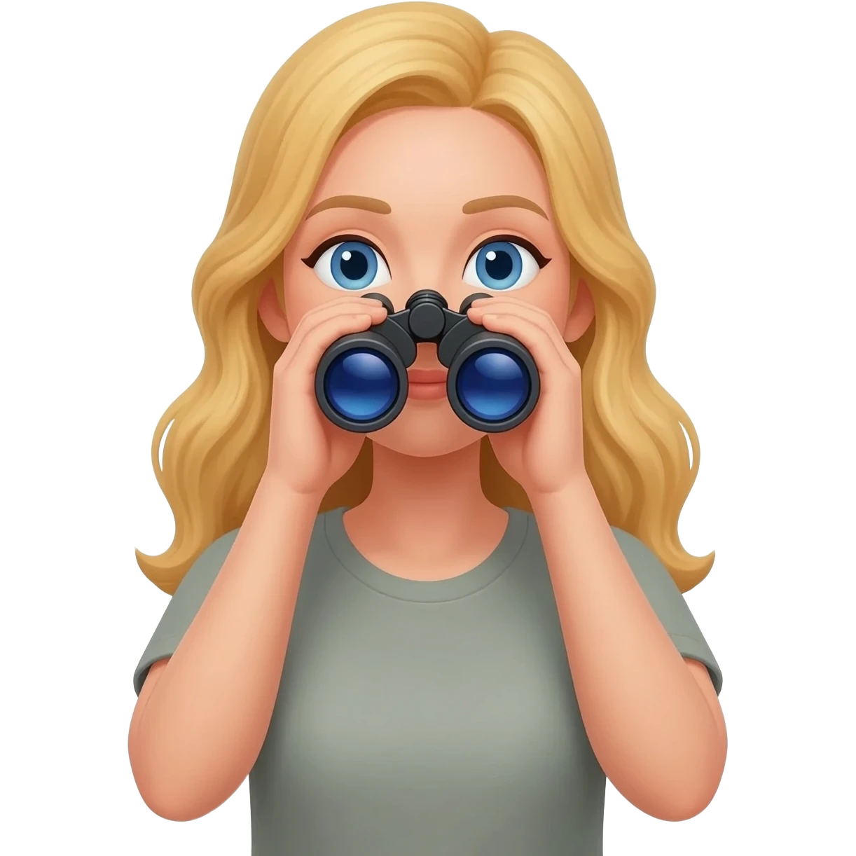 Woman with long blonde hair looking through binoculars emoji