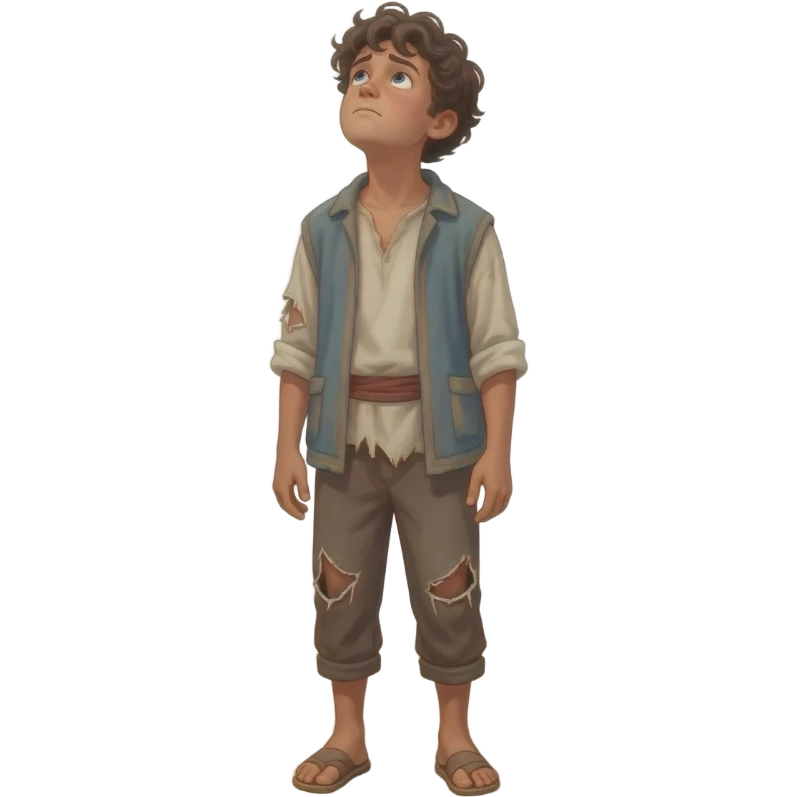 парень смортит на небо с надеждой  в рваной одежде растроенный и одинокий  ,  времена древнего иерусалима emoji