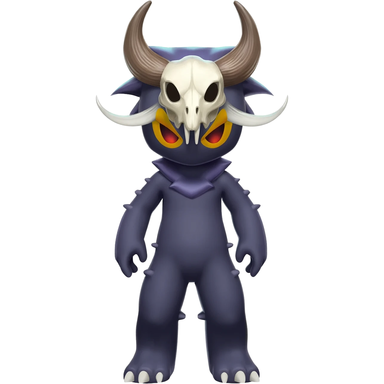 Shiny Dark Edgy  Duskull-Salandit-Inteleon-Amaura-Fakémon-hybrid-creature (full body) with a horned animal-skull-mask emoji