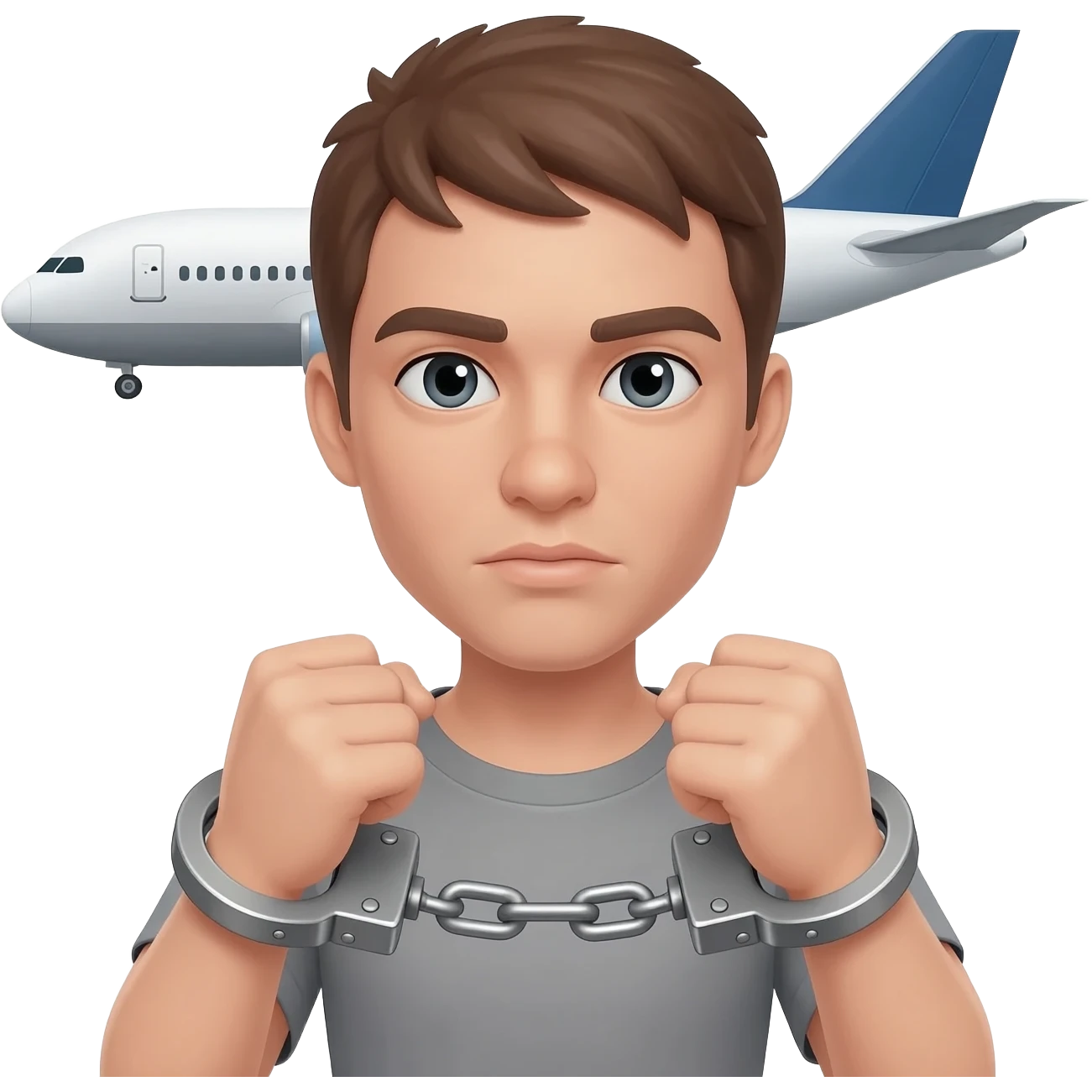 person in handcuffs with airplane behind them emoji