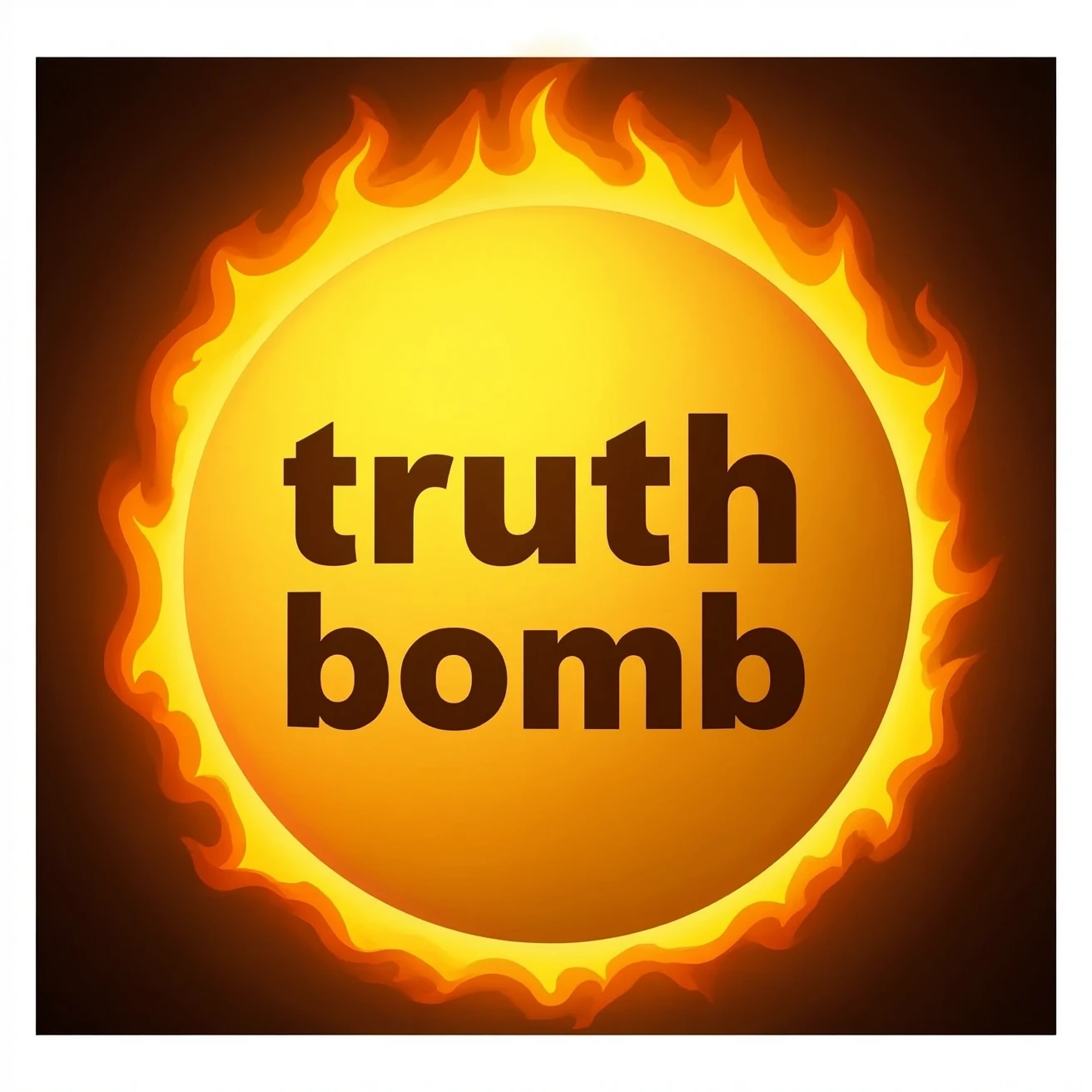 a yellow burning planet that has the words "truth bomb" written on it, in a realistic plaet burning style, like the sun emoji