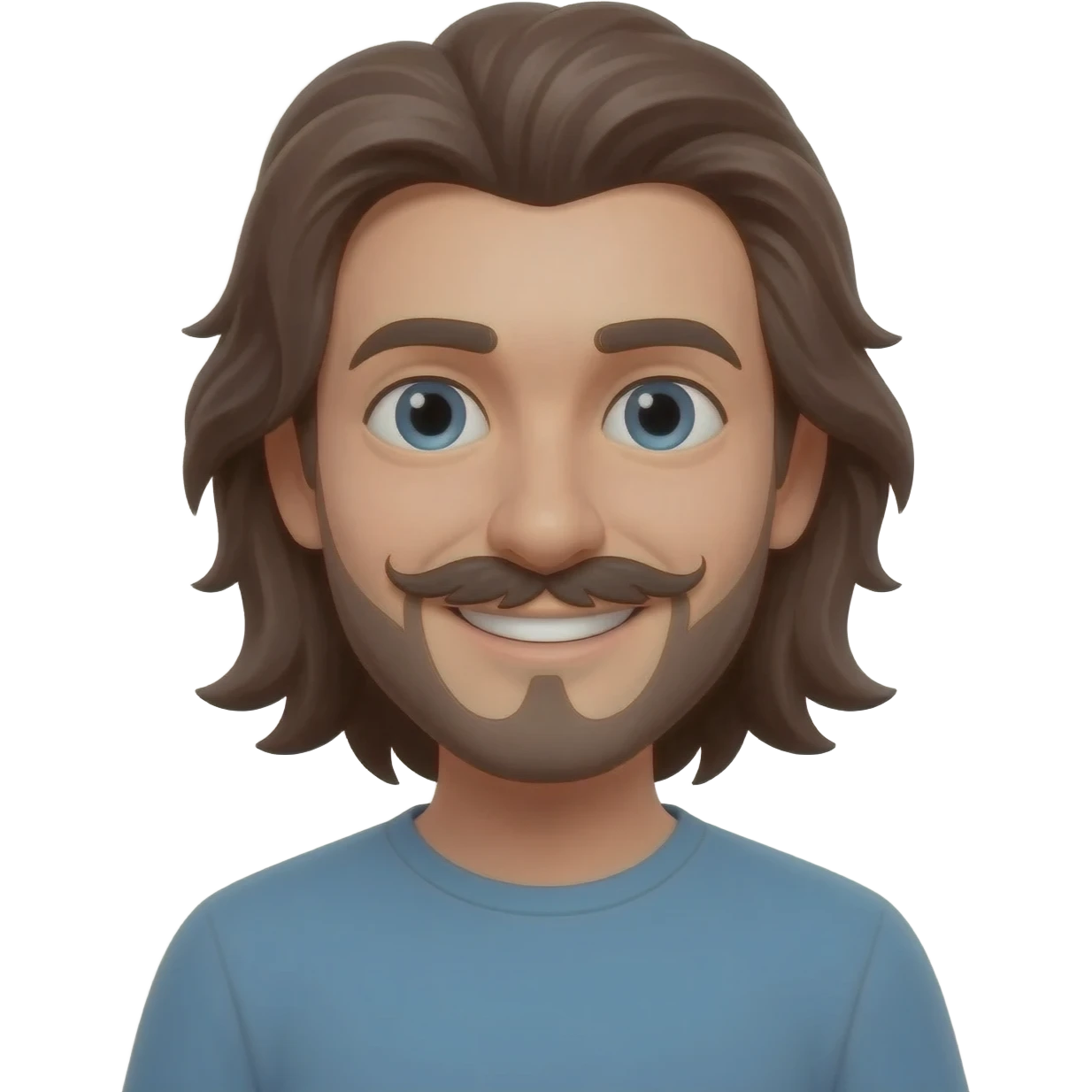 Man with long hair and handlebar moustache and pointed goatee smiling emoji