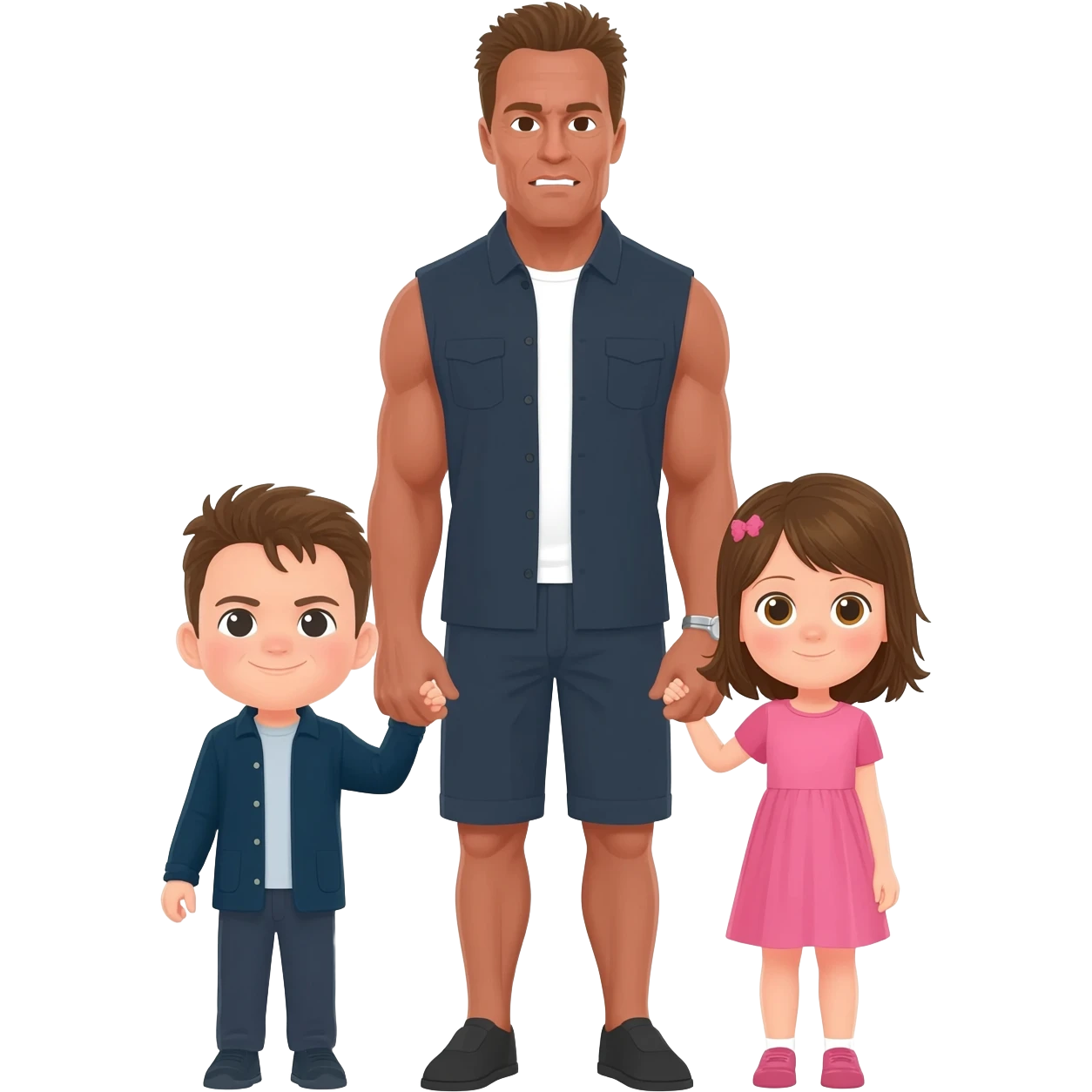 Arnold Schwarzenegger with his little boy and a little girl emoji