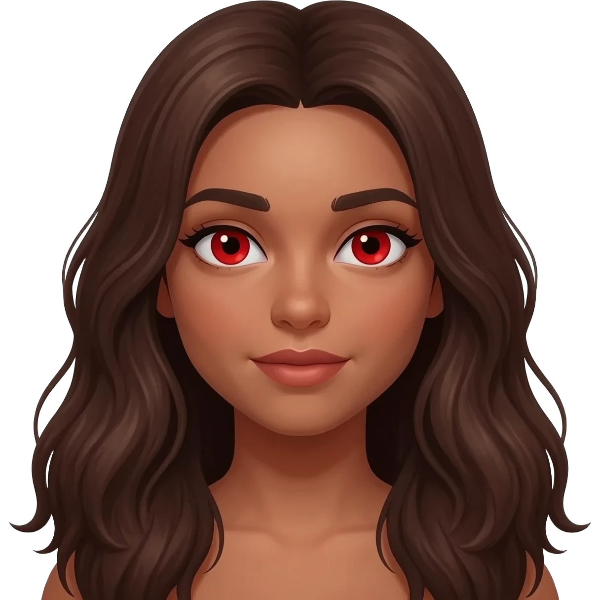Morena clara con ojos rojos y pelo largo emoji