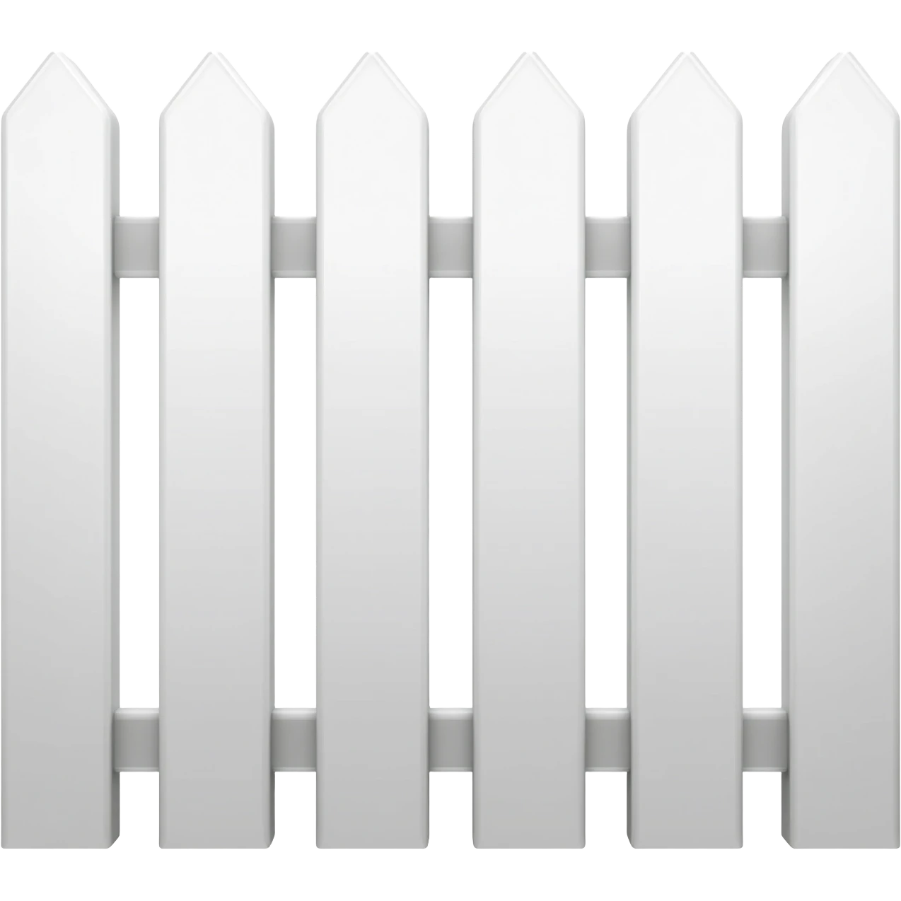 Emoji-style white picket fence with 6 equidistant vertical boards. emoji