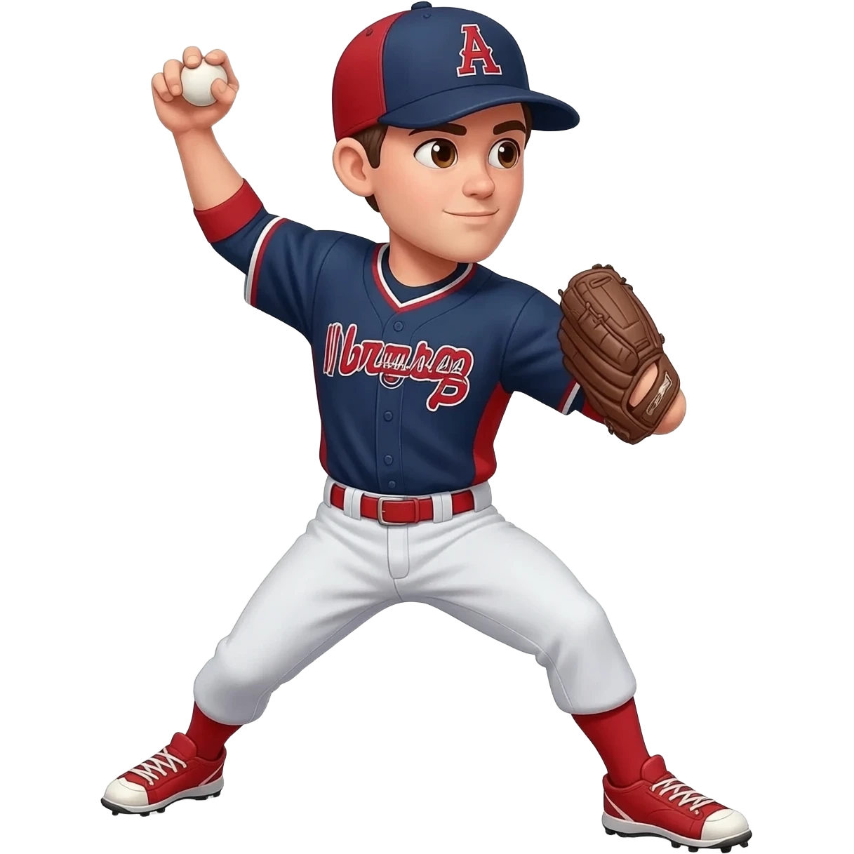 baseball pitcher navy and red With A&B on hat brown eyes emoji