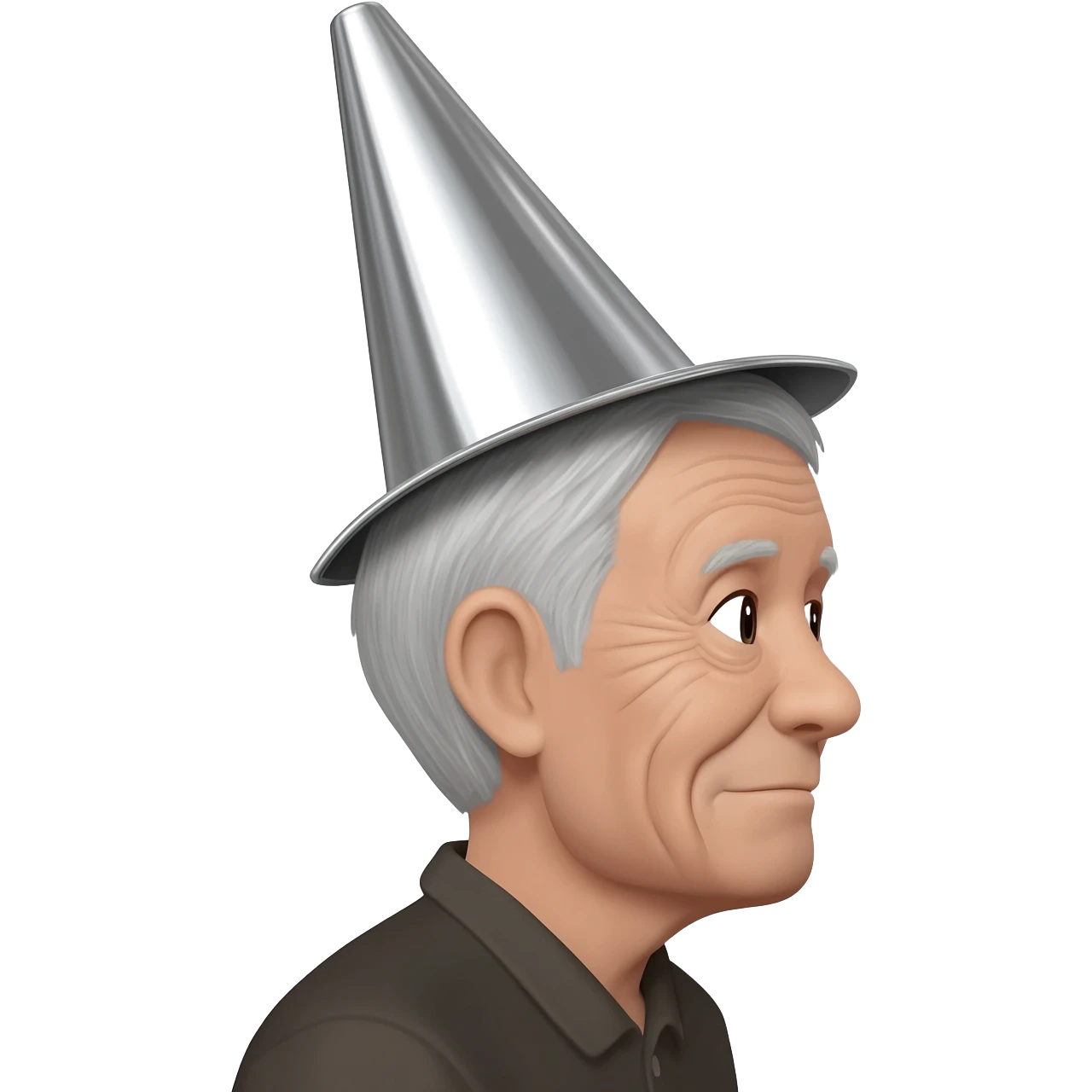 gere um emoji de um velho olhanddo para o lado com um chapéu de alumínio em forma de cone emoji