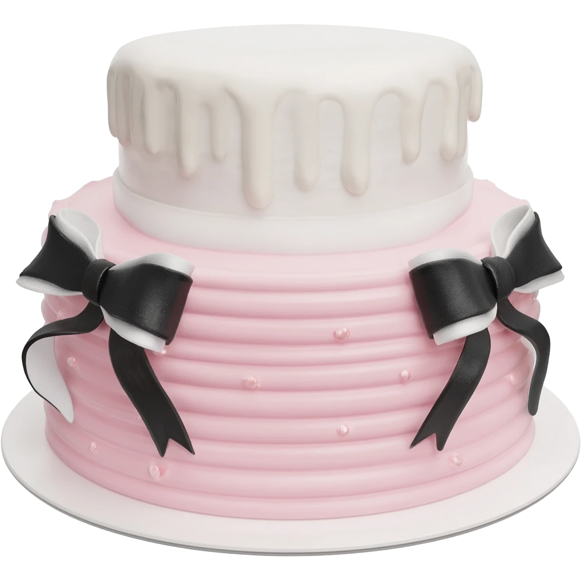 Pastel pink shaped birthday cake with black and white bows and flowers emoji