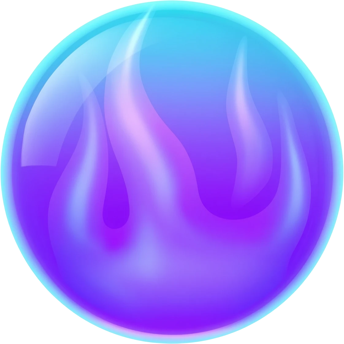 Magic glowing neon-Cyan-purple-gradient iridescent exotic magical glossy glassy burning blue-purple-flames ball of fire  emoji