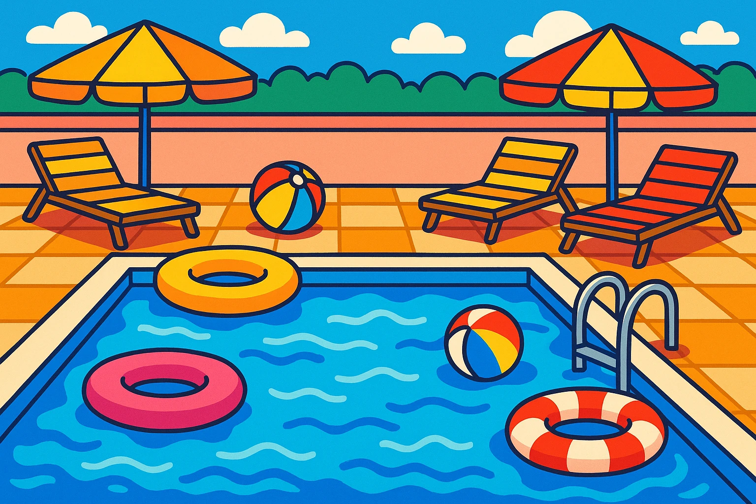 swimming pool, vibrant cartoon style emoji