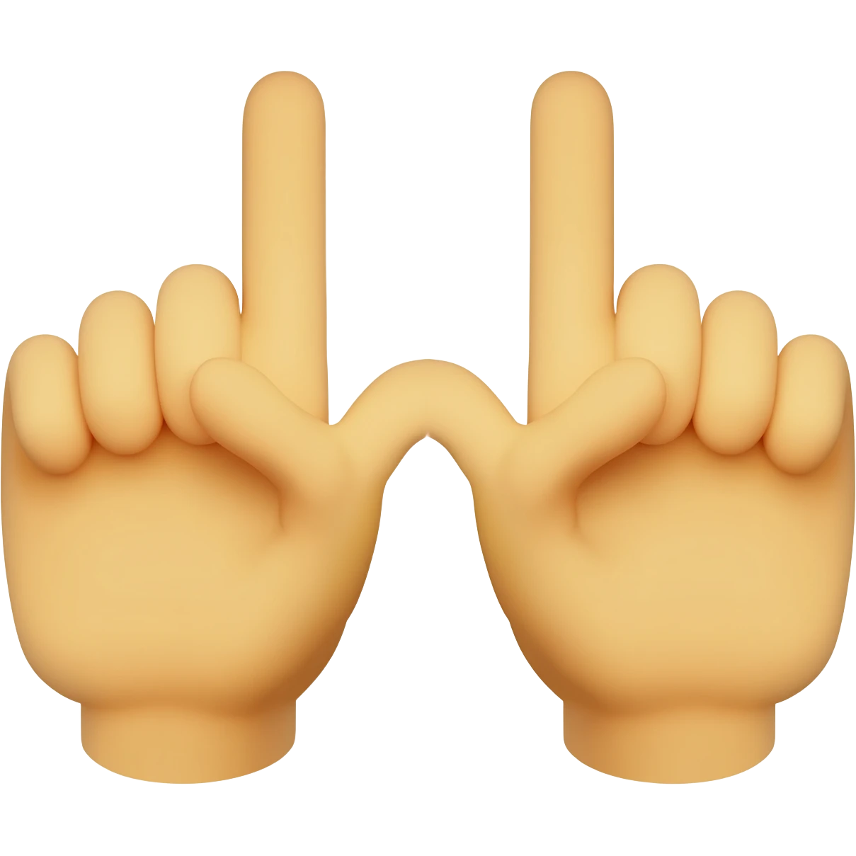 Deux mains emoji réalistes côte à côte, paumes face avant, index et majeur levés pour former un W, fond blanc simple, style emoji iPhone, image nette, sans bruit. emoji