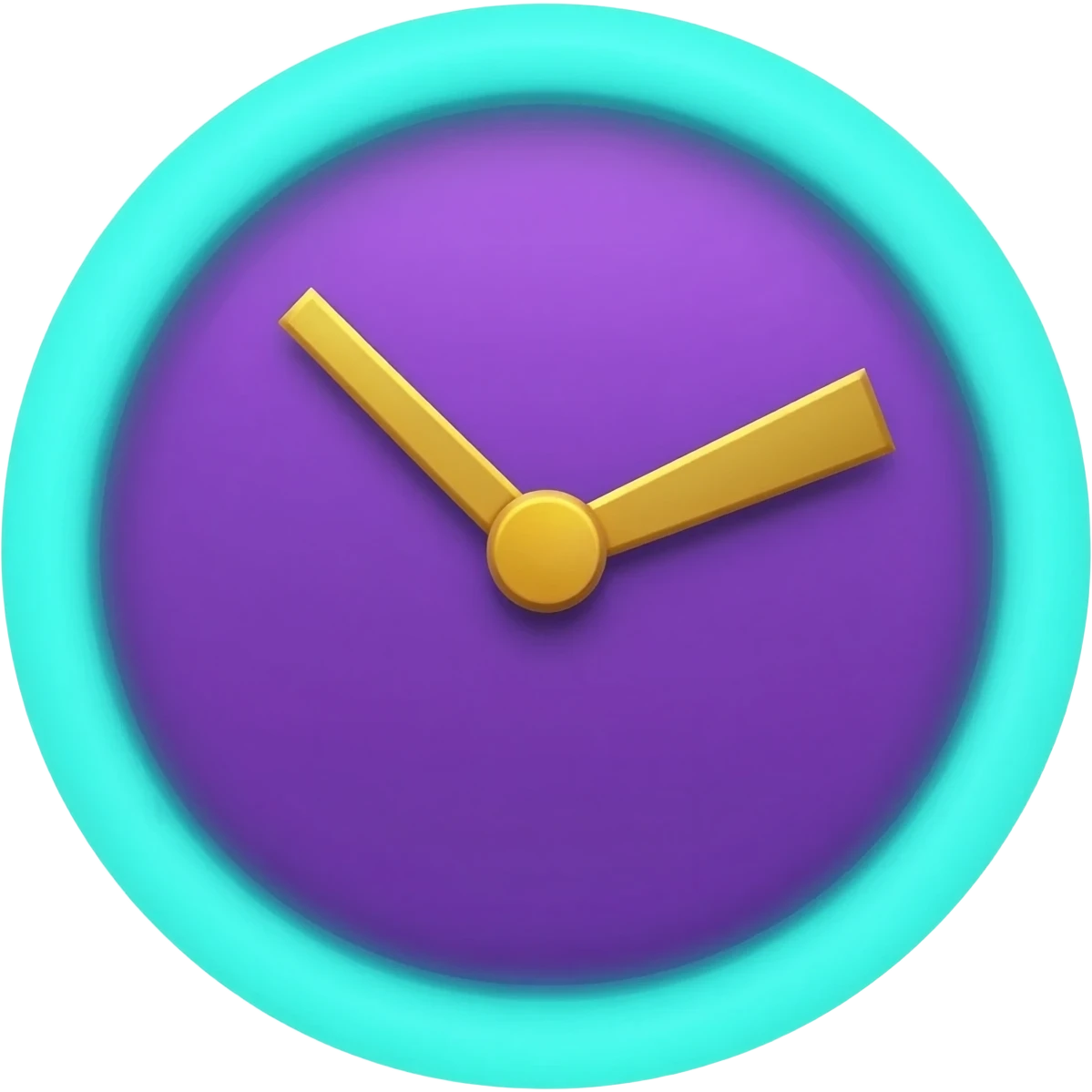 purple analog clock with golden hands and teal glowing rim emoji