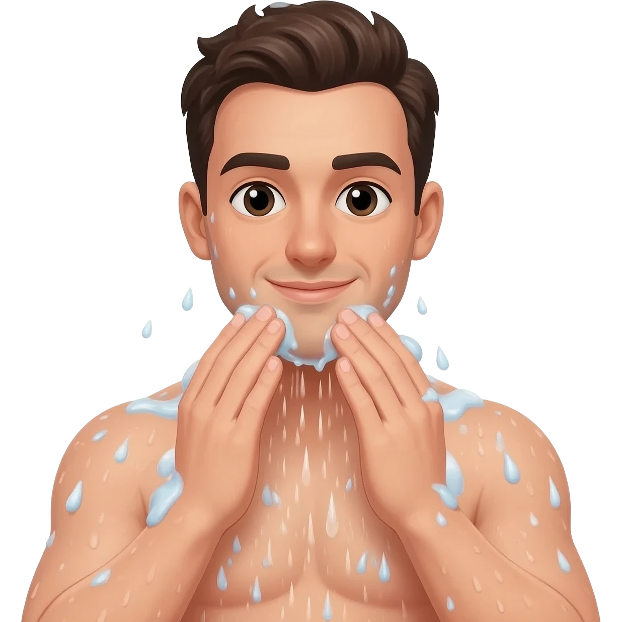 Guy covering genitalia with hands in the shower emoji