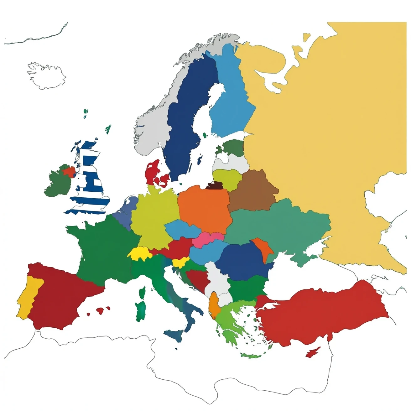 Østrig, Belgien, Danmark, Frankrig, Grækenland, Holland, Island, Irland, Italien, Luxembourg, Norge, Portugal, Storbritannien, Sverige, Tyrkiet, Vesttyskland. emoji