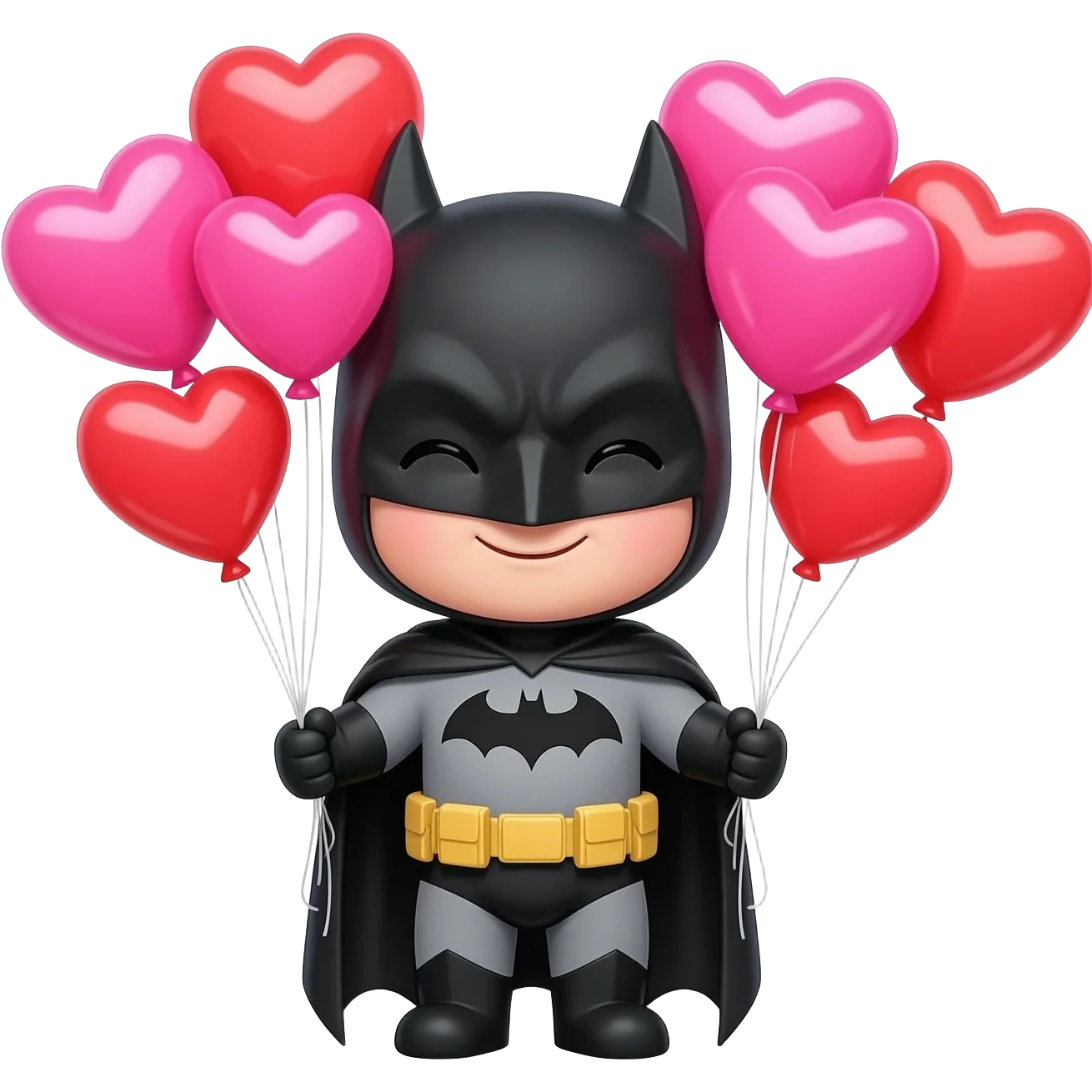 cute batman holding a lot of balloon hearts emoji