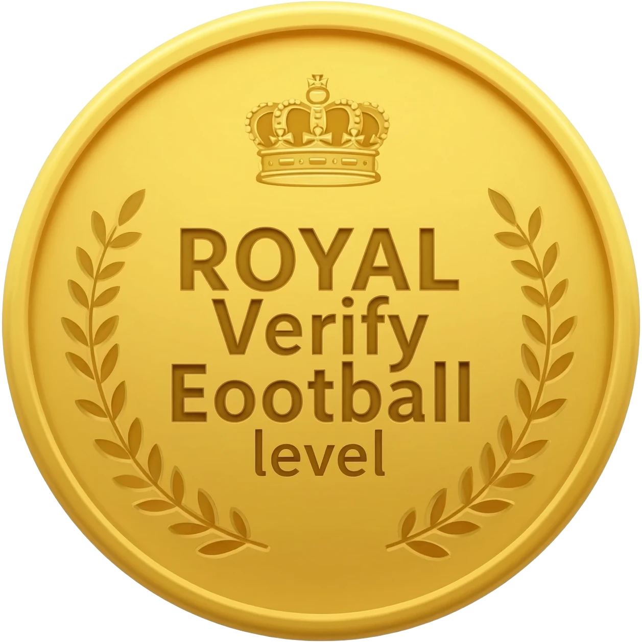 gold coin with "R with crown and  ROYAL Verify Efootball" level in center and minimal laurel emoji