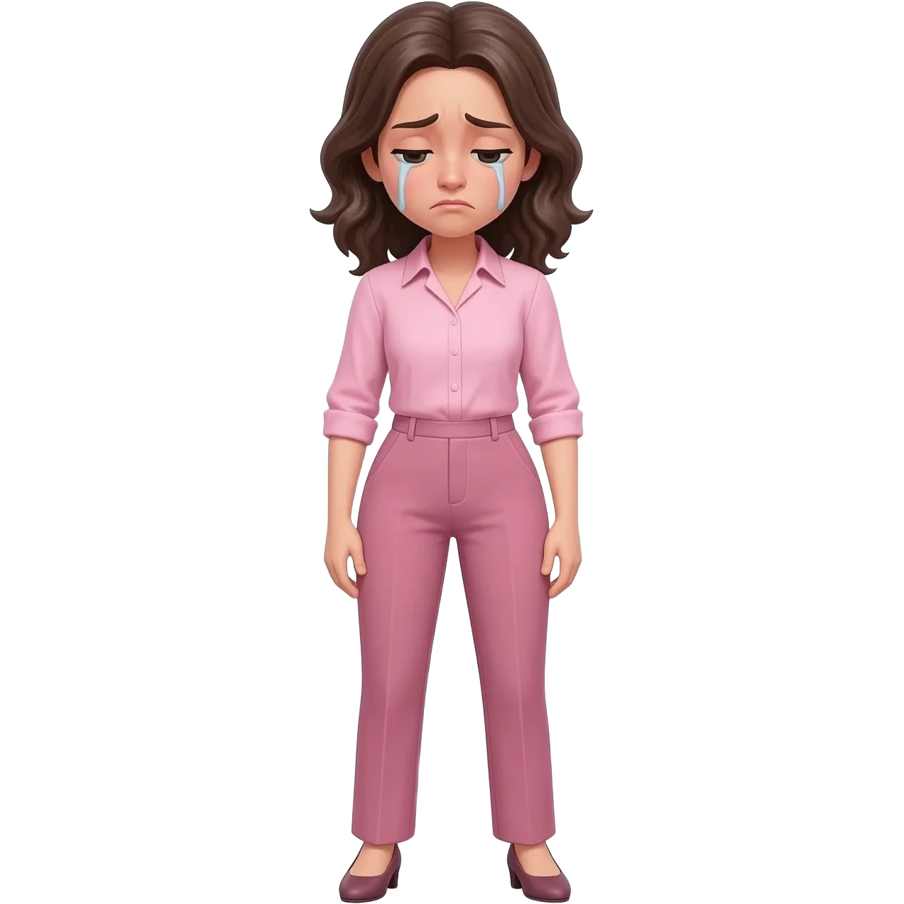 mujer estresada de cuerpo completo cansada vestida de rosa emoji