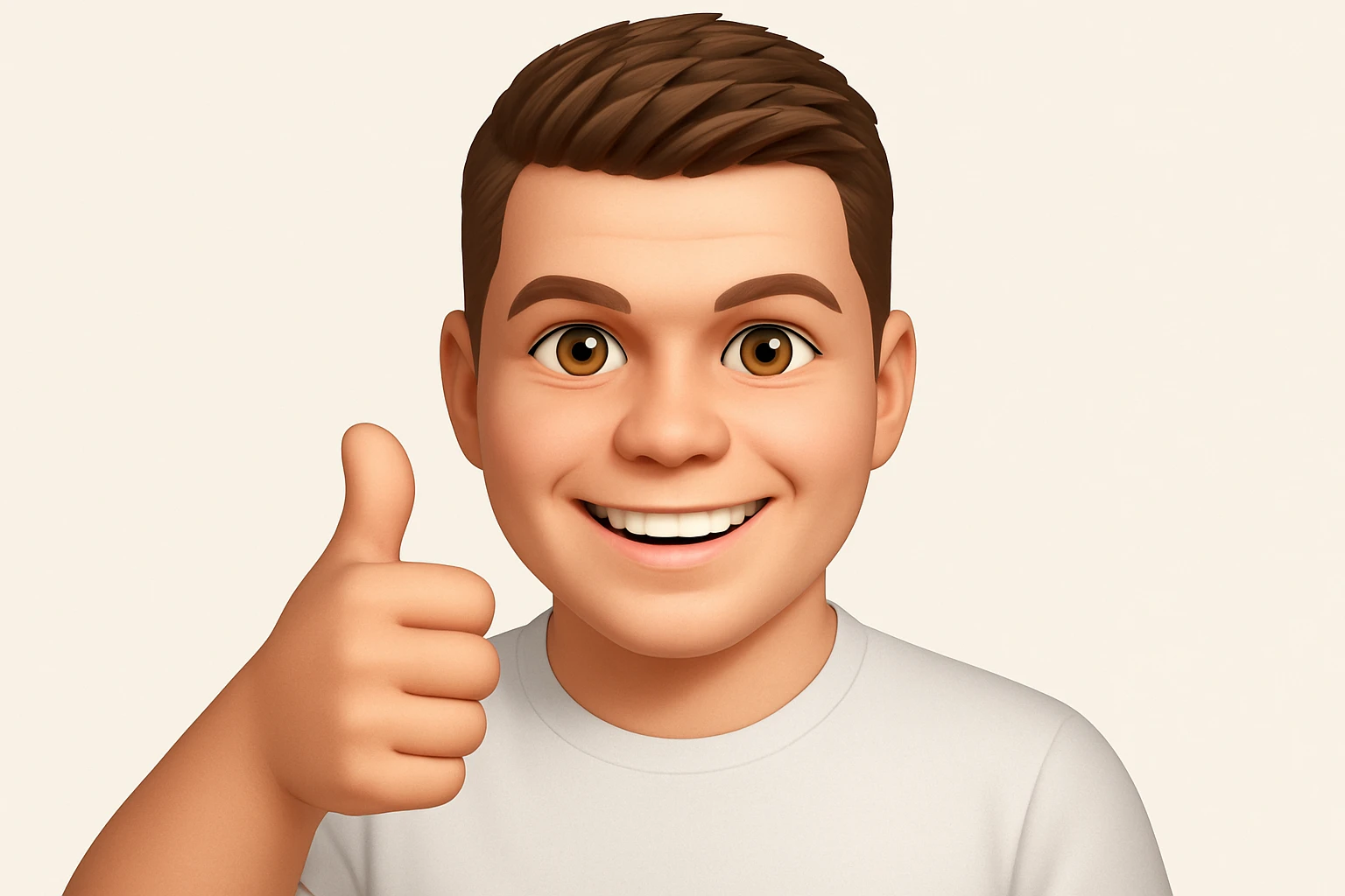 Based on these photos, make an emoji with facial features intact, a man in a white T-shirt, giving a thumbs up and smiling approvingly emoji