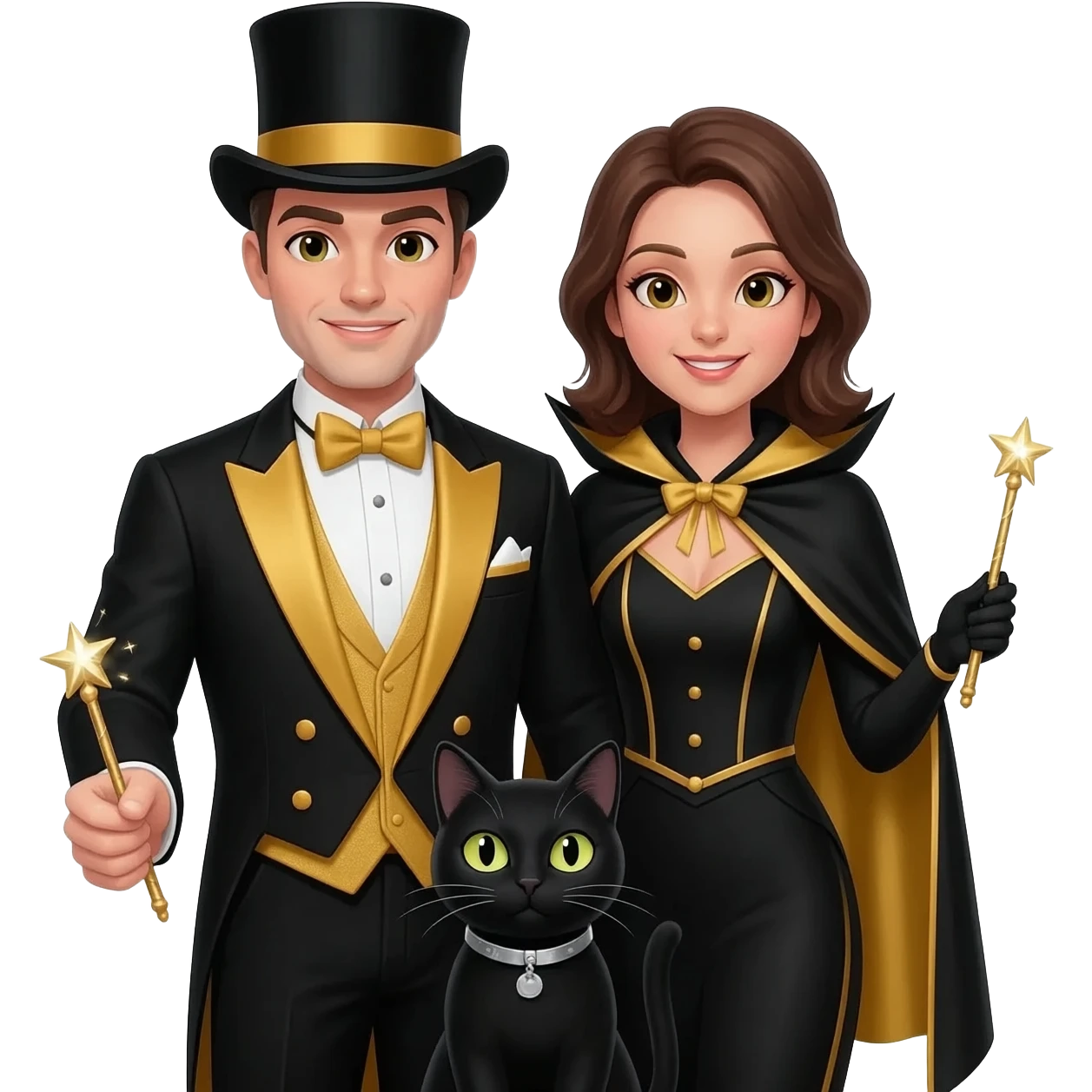 magician couple and their pet cat emoji