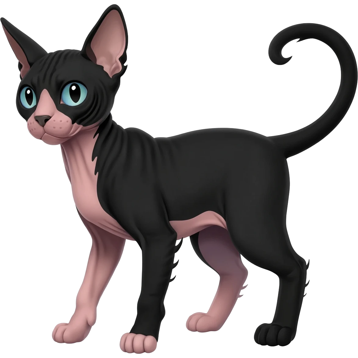 Black edgy Noivern-Litten-Sphynx-Lykoi-Caracal-cat-Fakemon full-body emoji