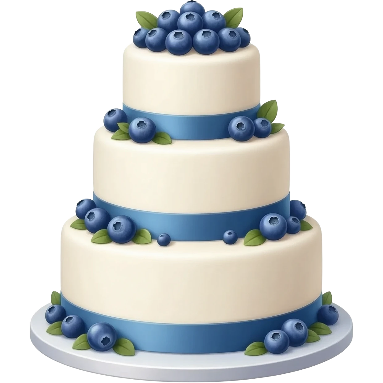 Elegant white wedding tiered caked decorated with fresh and candied blue berries and blue ribbon emoji