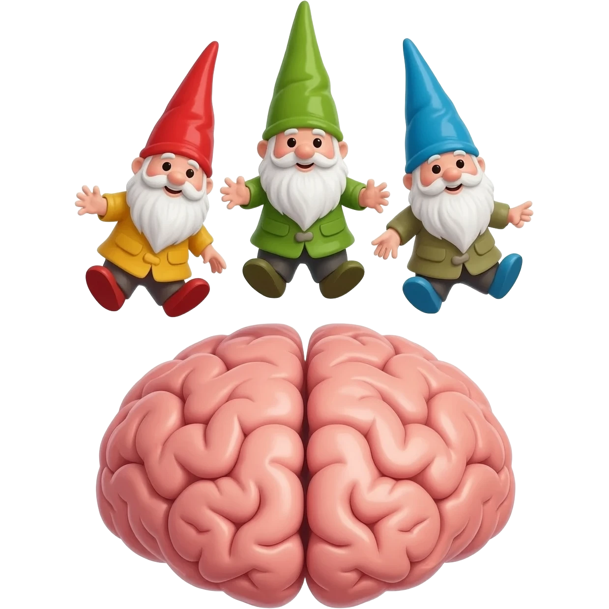 3 garden gnome emojis above brain emoji emoji