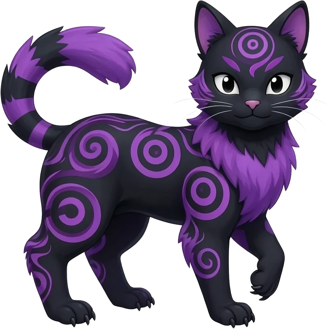  hyper-realistic cool edgy dark black purplish blackish edgy fantasy ethereal feline-vernid-sergal-monster-furret-Lycanroc-umbreon-fursona animal creature full body with intricate markings  emoji