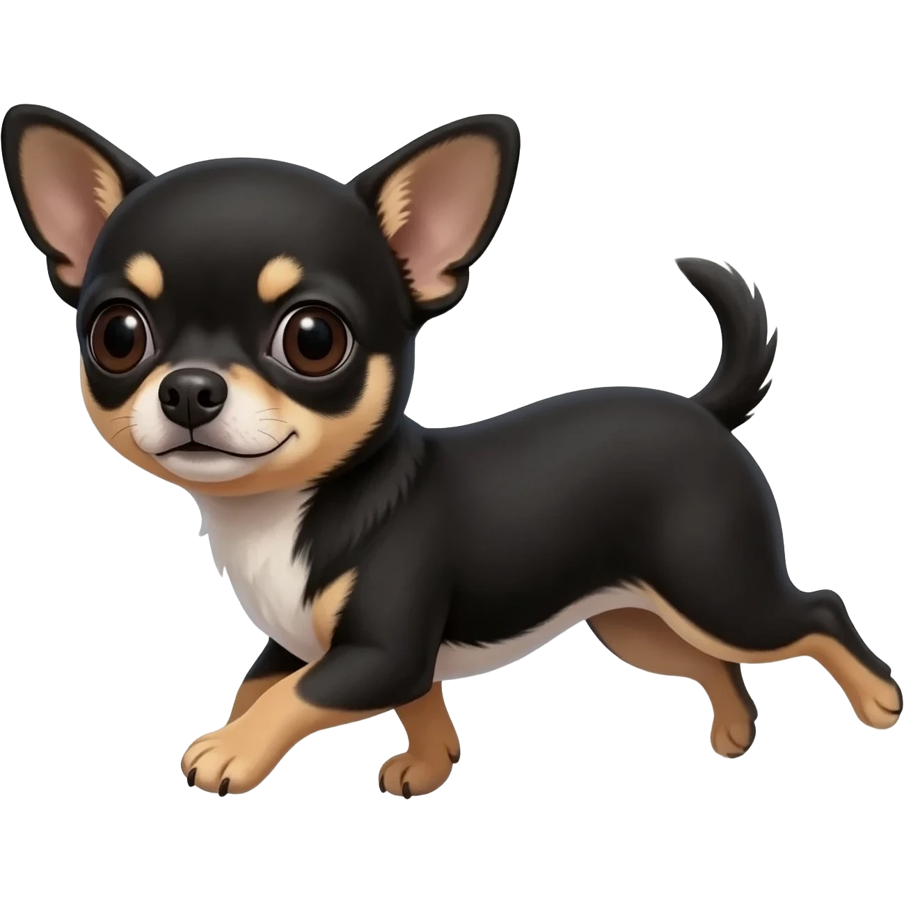 Bébé chihuahua noir marrant poil courut en vacances à la plage une poil courte emoji