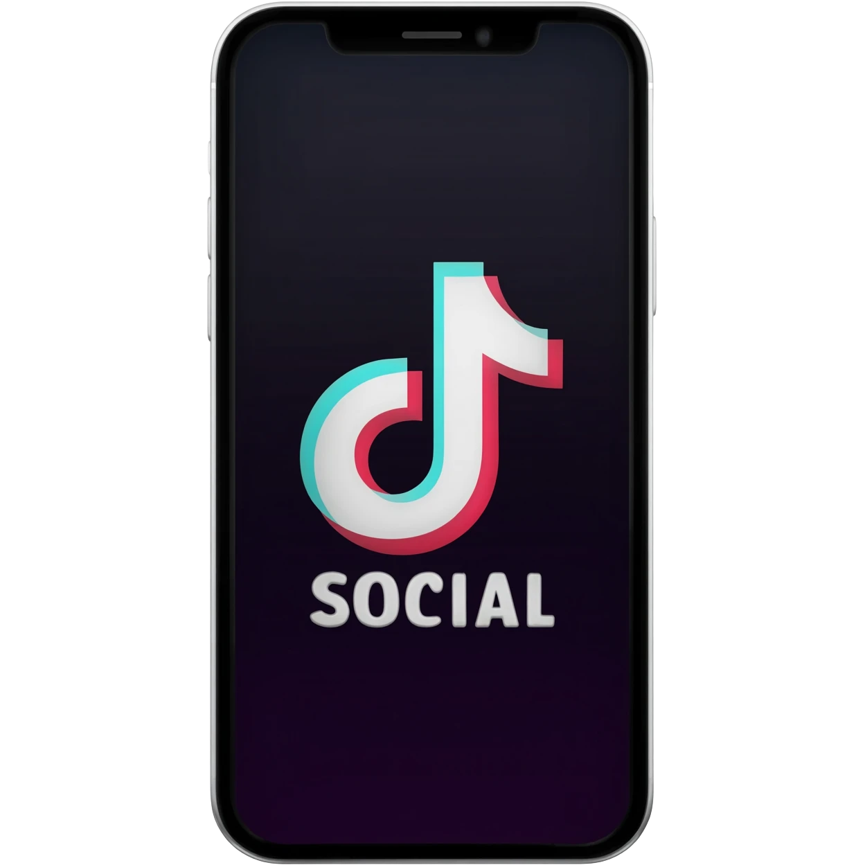iPhone with the word "SOCIAL" on the screen, looking like the TikTok app on-screen layout emoji
