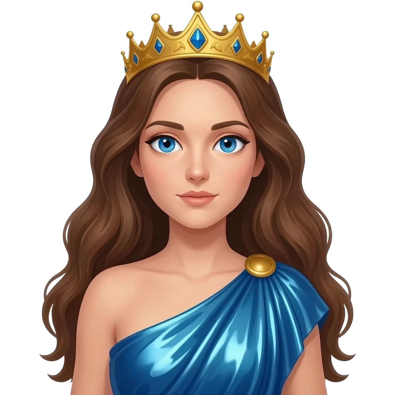 Hera from Greek Mythology with blue eyes, long brown hair, blue metallic peplos emoji