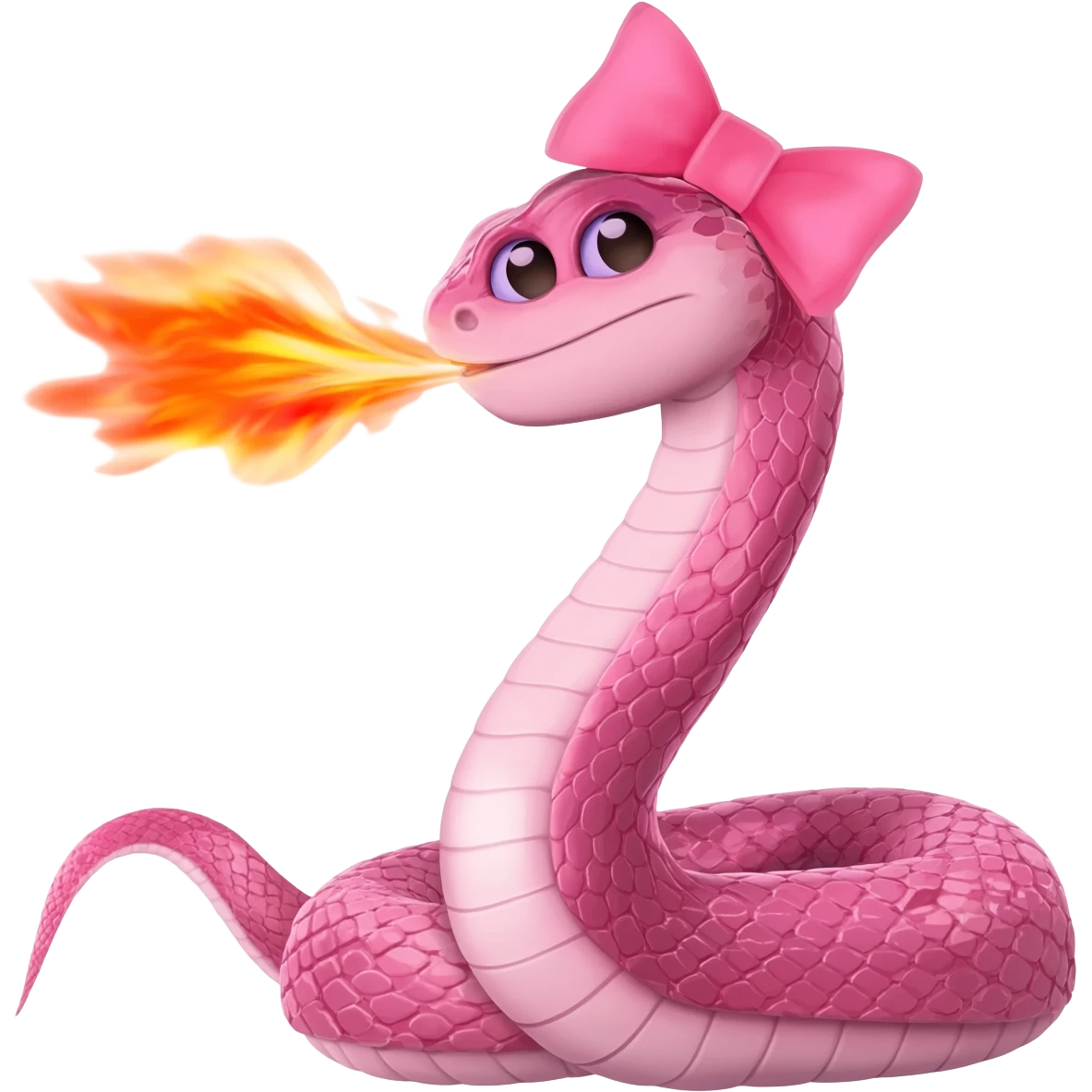 pink snake with pink bow on head throwing fire from mouth emoji