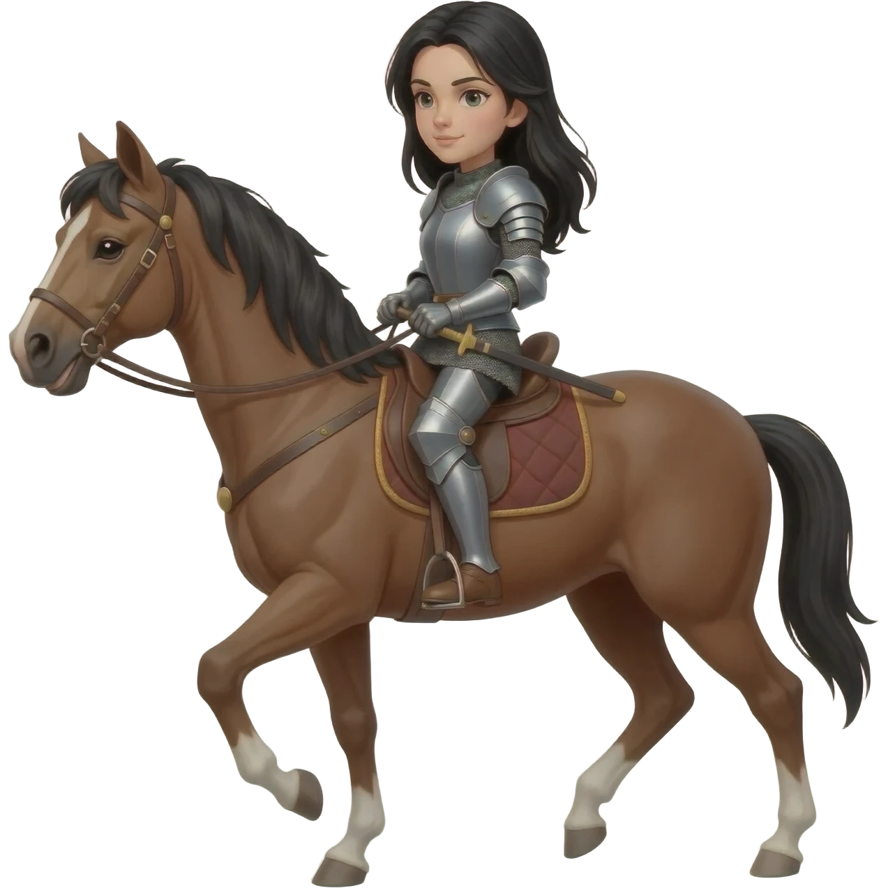 woman knight black hair riding horse emoji