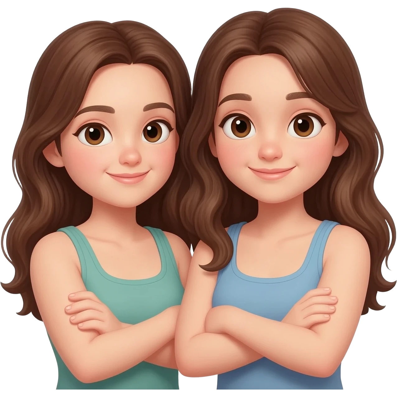 Two girls with brown hair shrugging emoji