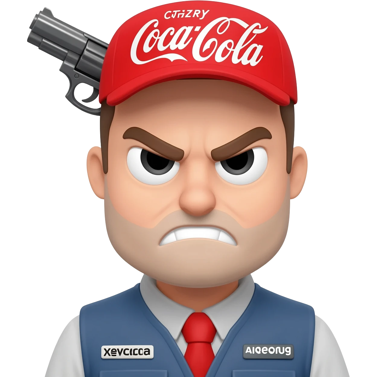 grumpy coca-cola guy with a gun on his head emoji